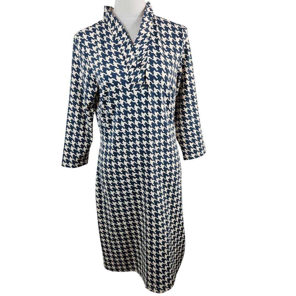 J.McLaughlin Womens Blue White Houndstooth Catalina Cloth Sheath Dress Size M - Picture 8 of 8